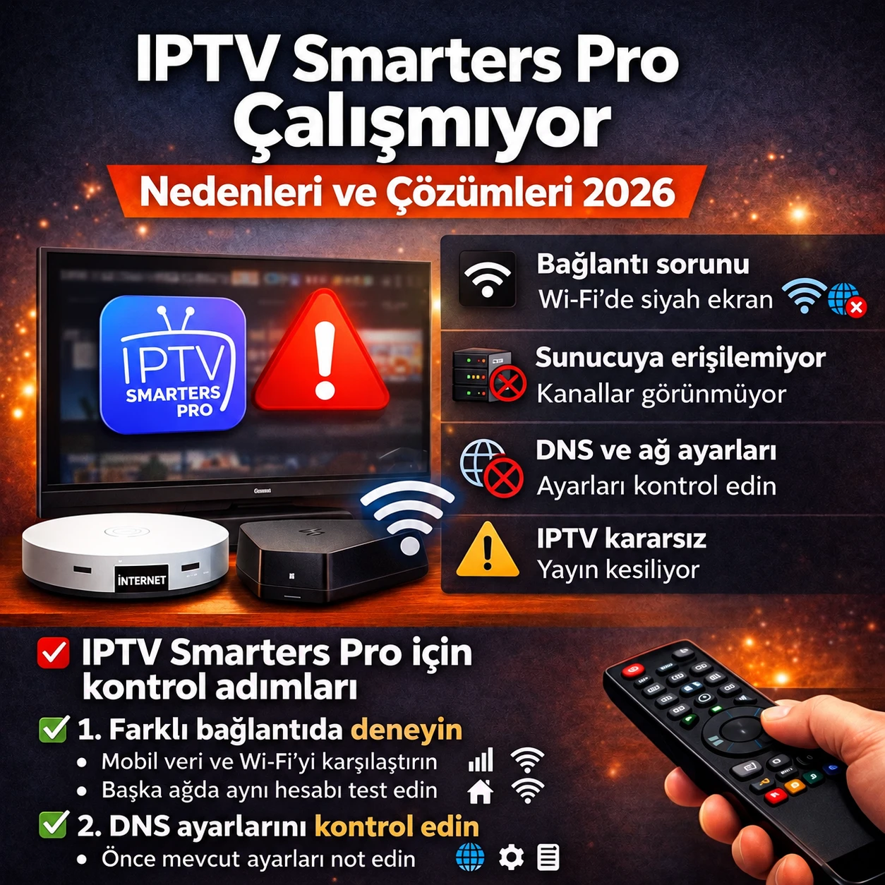 IPTV Smarters Pro çalışmıyor: nedenleri ve çözümleri (2026)